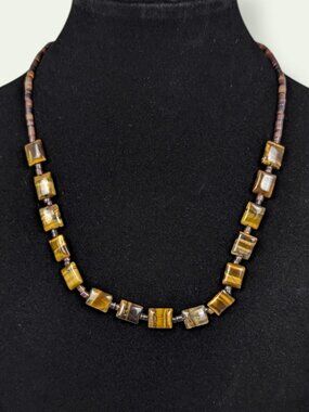 Bohemian Tiger's Eye Rectangle Beaded Necklace